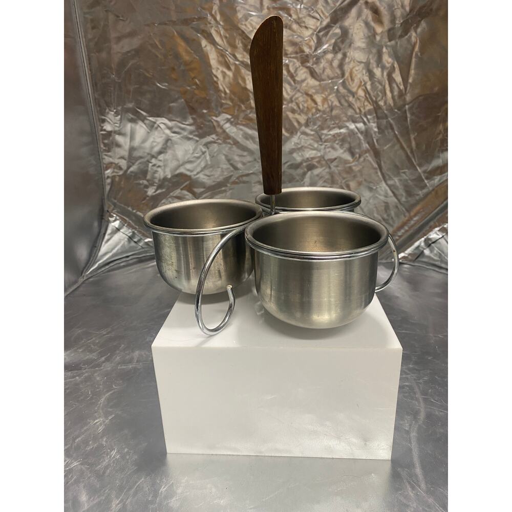 Vintage Stainless Steel Condiment Server MCM Wood Handle removable cups